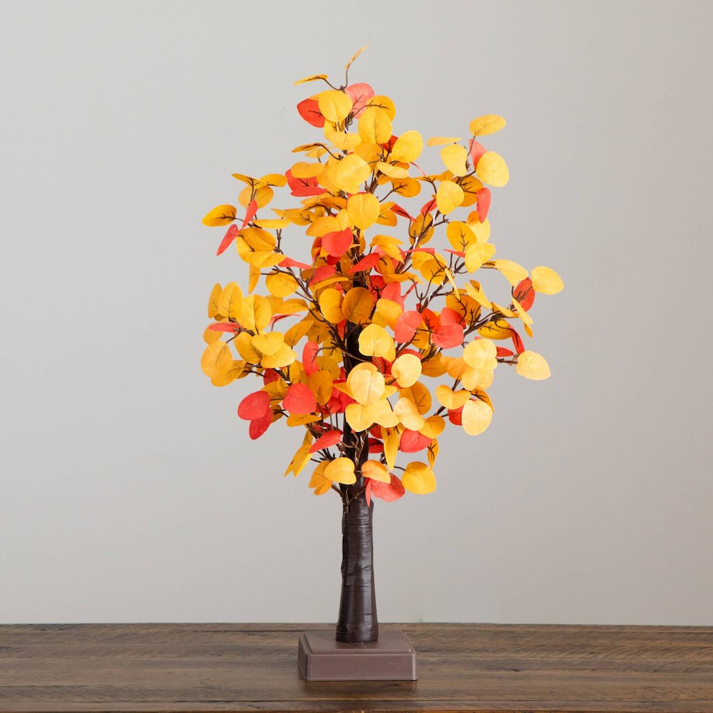 21in. Pre-Lit Bright Autumn Eucalyptus Artificial Fall Tree with 50 LED Lights. Picture 2