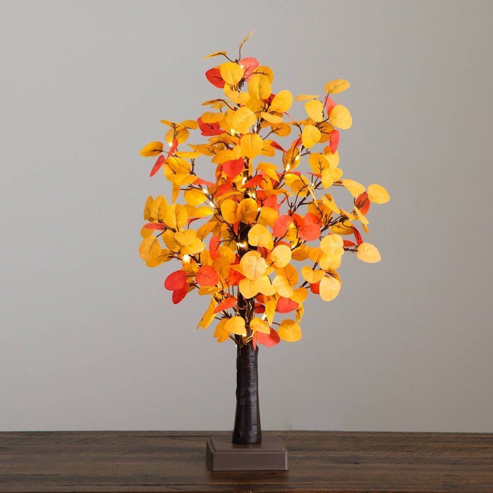 21in. Pre-Lit Bright Autumn Eucalyptus Artificial Fall Tree with 50 LED Lights. Picture 7