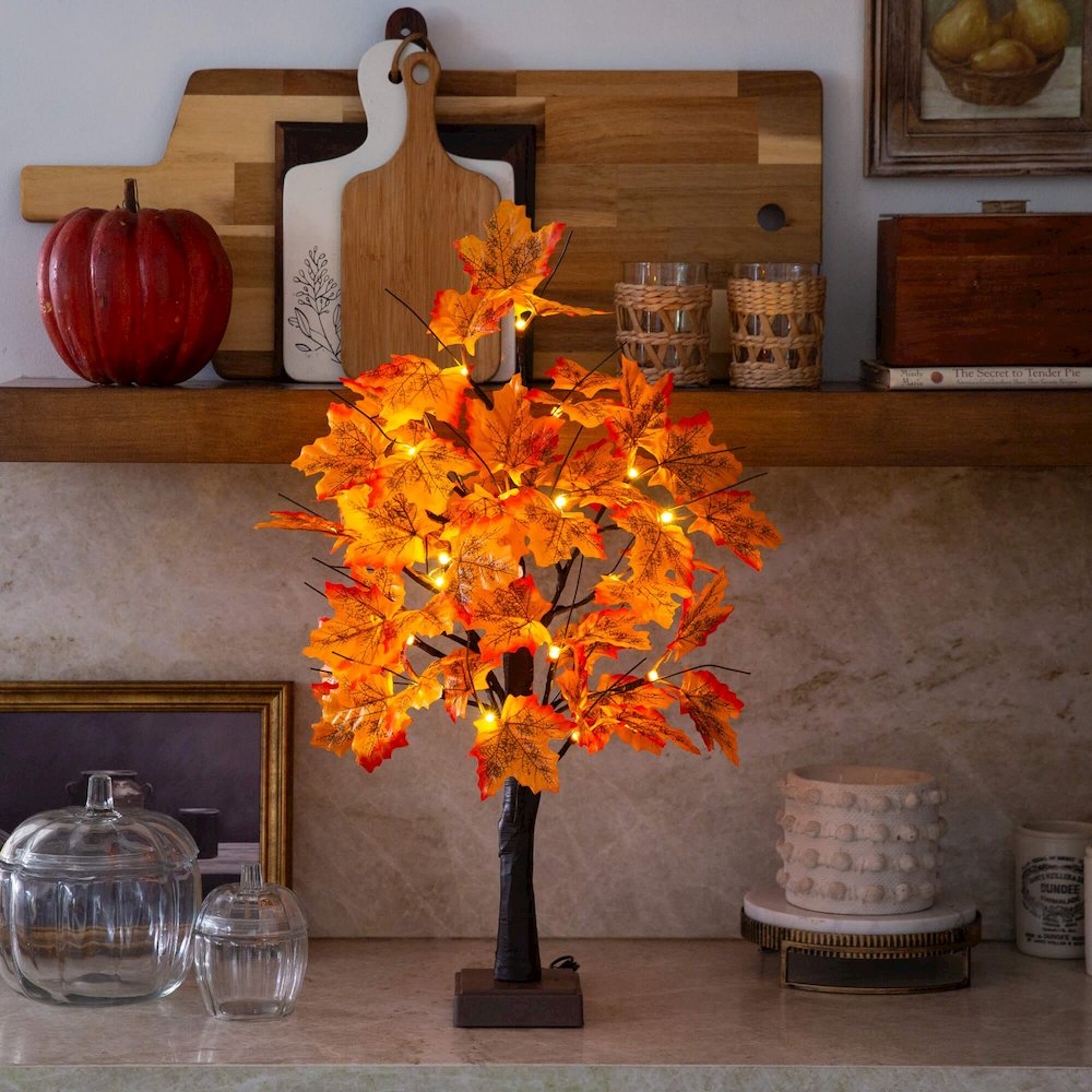 2ft. Pre-Lit Autumn Maple Artificial Fall Tree with 24 LED Lights. Picture 8