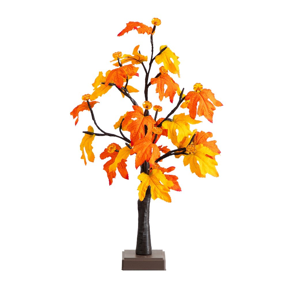 2ft Pre-Lit Autumn Maple Artificial Fall Tree with 24 LED &Pumpkin Shaped Lights. Picture 1