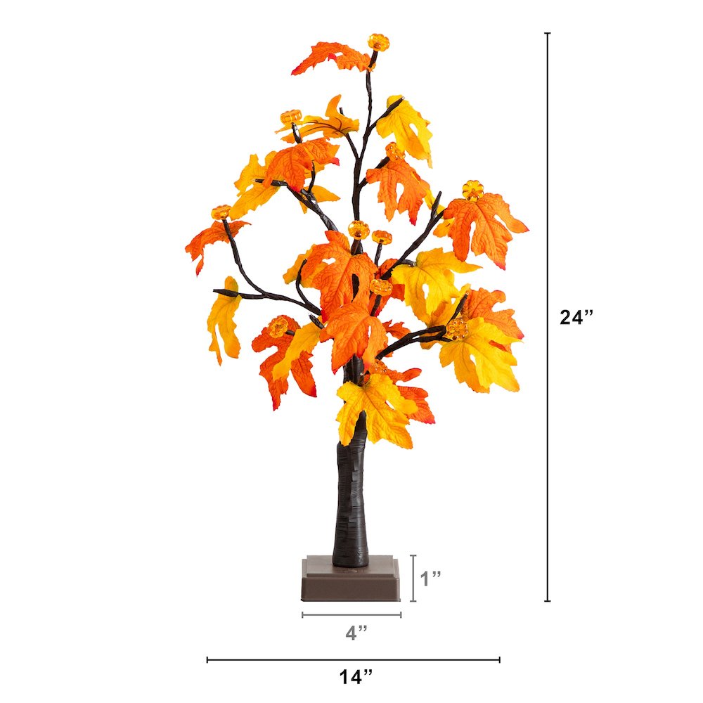 2ft Pre-Lit Autumn Maple Artificial Fall Tree with 24 LED &Pumpkin Shaped Lights. Picture 7