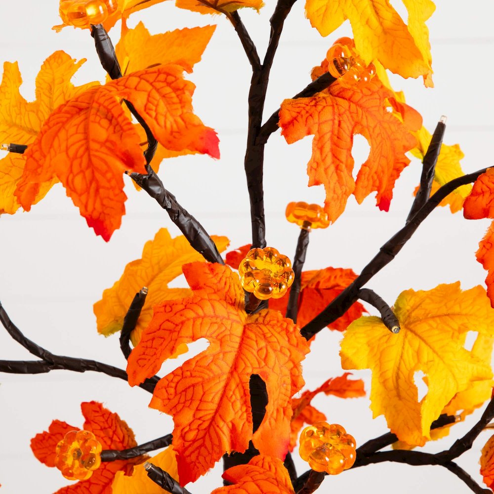 2ft Pre-Lit Autumn Maple Artificial Fall Tree with 24 LED &Pumpkin Shaped Lights. Picture 8