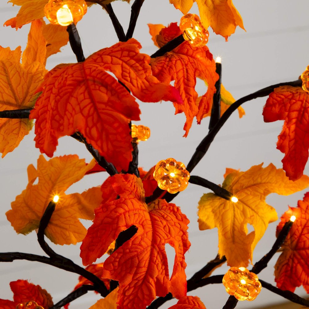 2ft Pre-Lit Autumn Maple Artificial Fall Tree with 24 LED &Pumpkin Shaped Lights. Picture 3