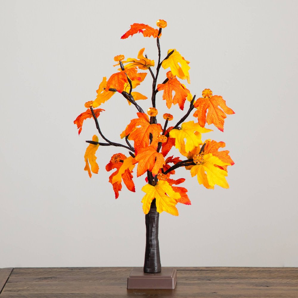 2ft Pre-Lit Autumn Maple Artificial Fall Tree with 24 LED &Pumpkin Shaped Lights. Picture 2