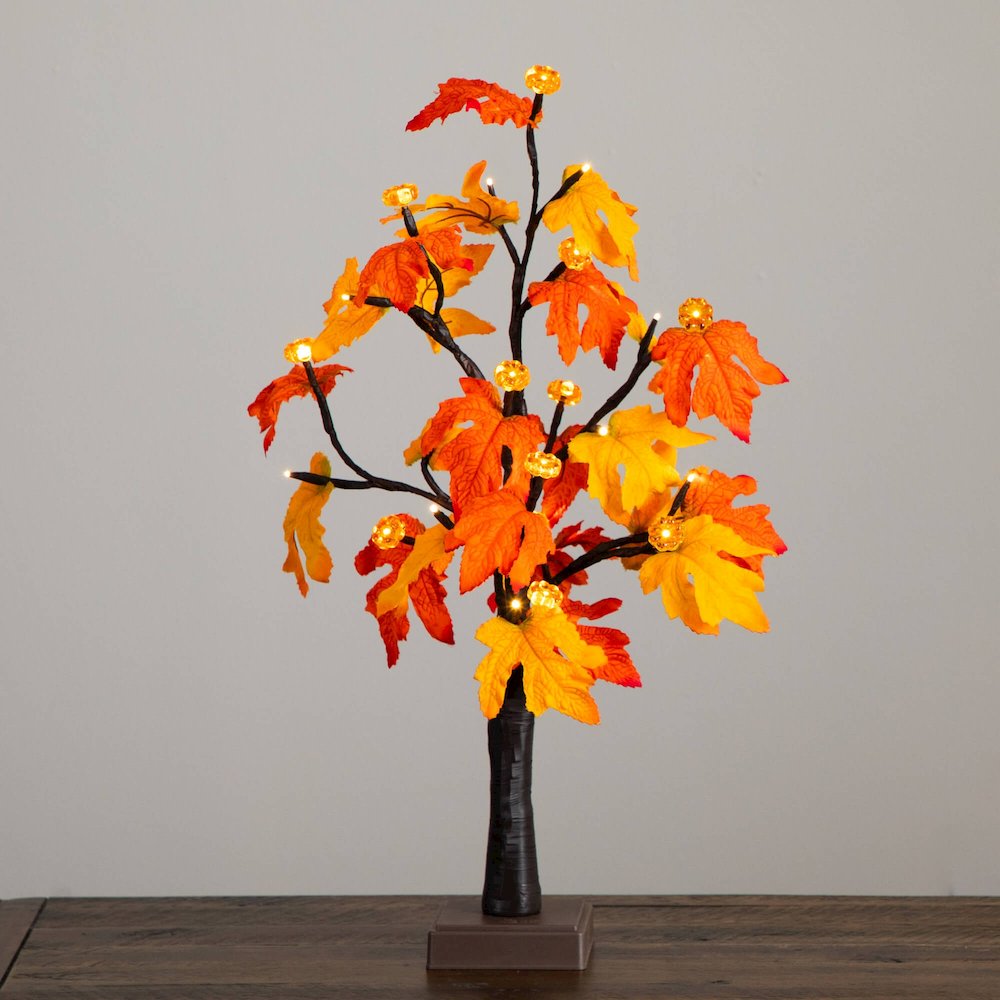 2ft Pre-Lit Autumn Maple Artificial Fall Tree with 24 LED &Pumpkin Shaped Lights. Picture 6
