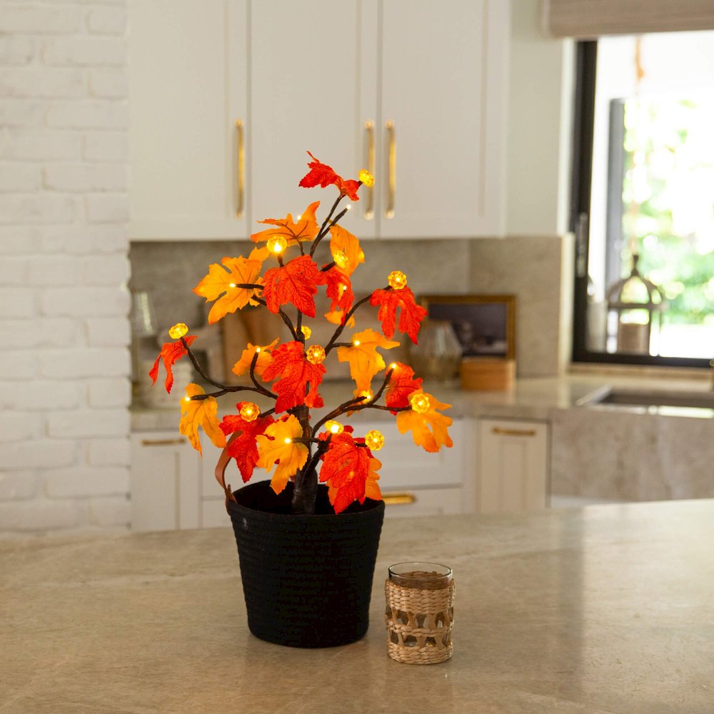 2ft Pre-Lit Autumn Maple Artificial Fall Tree with 24 LED &Pumpkin Shaped Lights. Picture 4