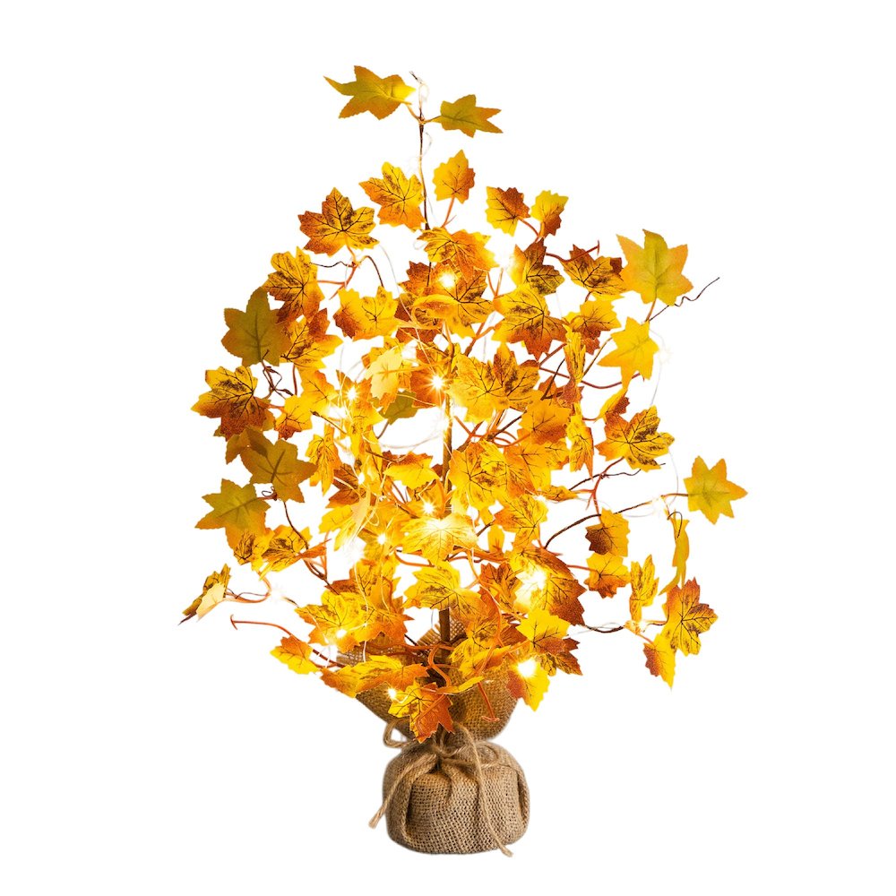 18in. Pre-Lit Autumn Maple Artificial Fall Tree with 30 LED String Lights. Picture 3