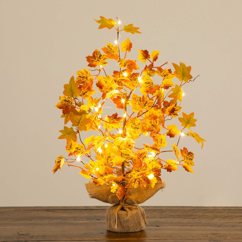 18in. Pre-Lit Autumn Maple Artificial Fall Tree with 30 LED String Lights. Picture 5