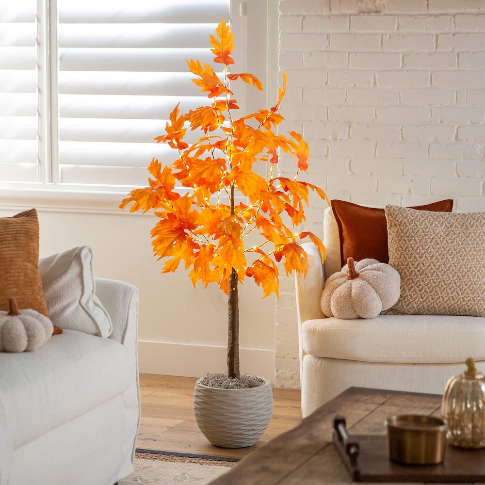 4ft. Pre-Lit Autumn Maple Artificial Fall Tree with 180 Warm White LED Lights. Picture 7