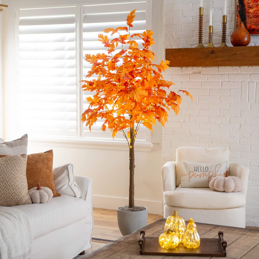 7ft. Pre-Lit Autumn Maple Artificial Fall Tree with 450 Warm White LED Lights. Picture 9