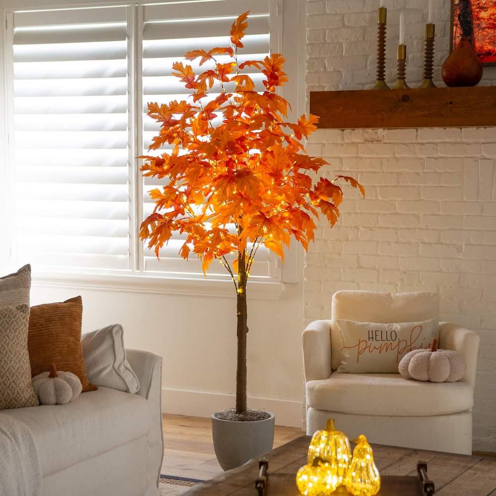 7ft. Pre-Lit Autumn Maple Artificial Fall Tree with 450 Warm White LED Lights. Picture 10