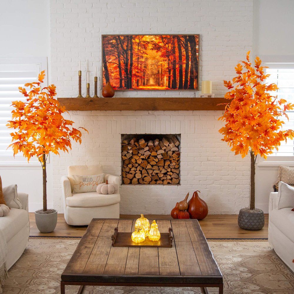 7ft. Pre-Lit Autumn Maple Artificial Fall Tree with 450 Warm White LED Lights. Picture 11
