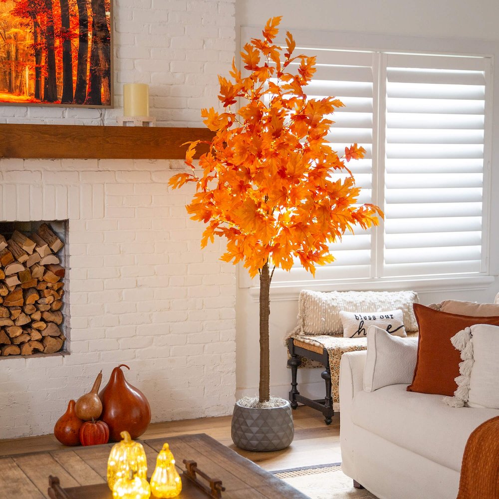 8ft. Pre-Lit Autumn Maple Artificial Fall Tree with 660 Warm White LED Lights. Picture 10