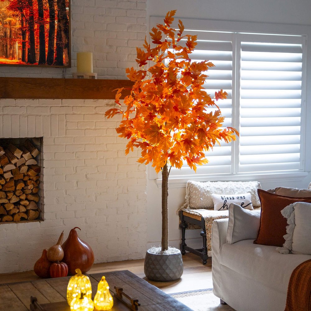 8ft. Pre-Lit Autumn Maple Artificial Fall Tree with 660 Warm White LED Lights. Picture 7