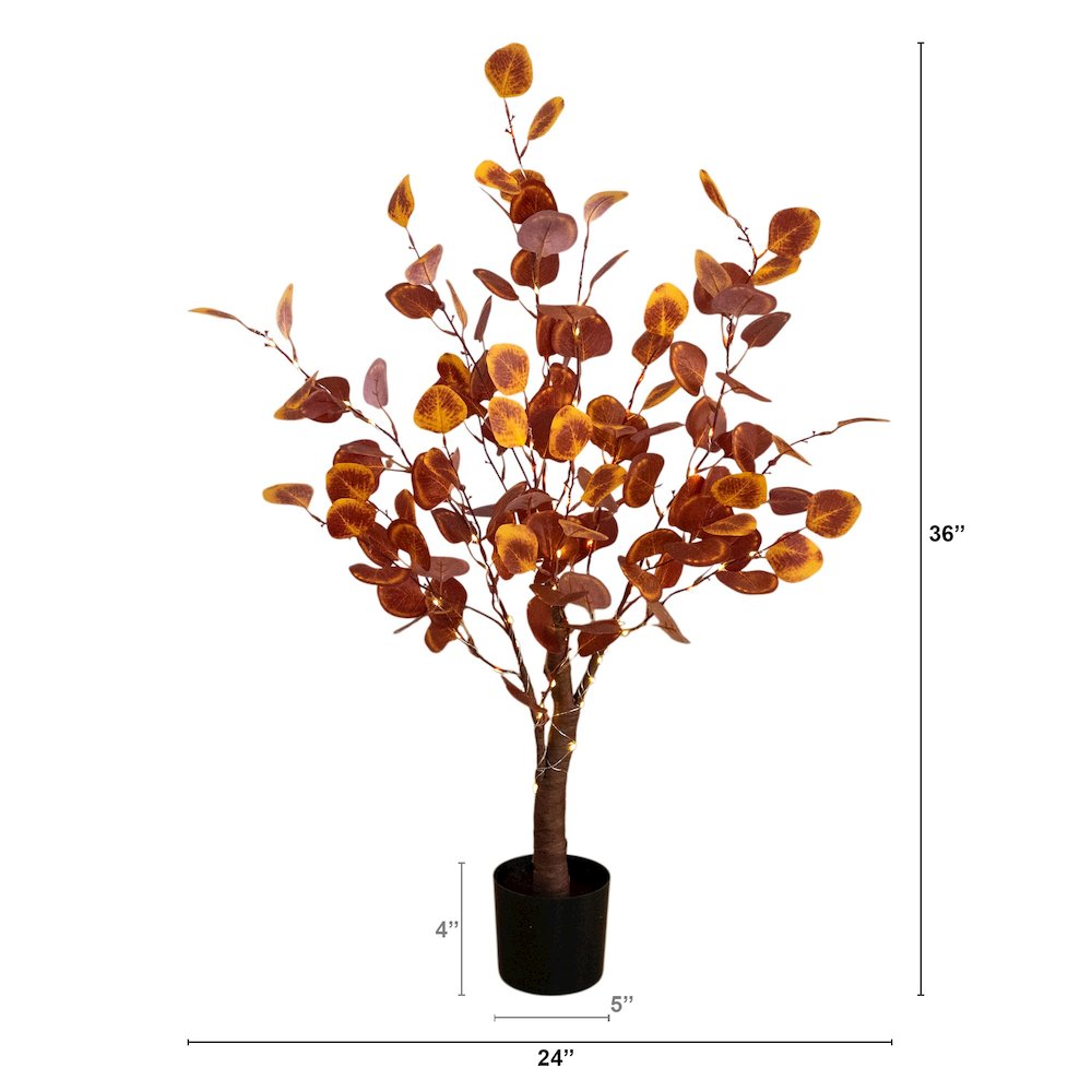 3ft. Pre-Lit Autumn Eucalyptus Artificial Fall Tree with 80 LED Lights. Picture 7