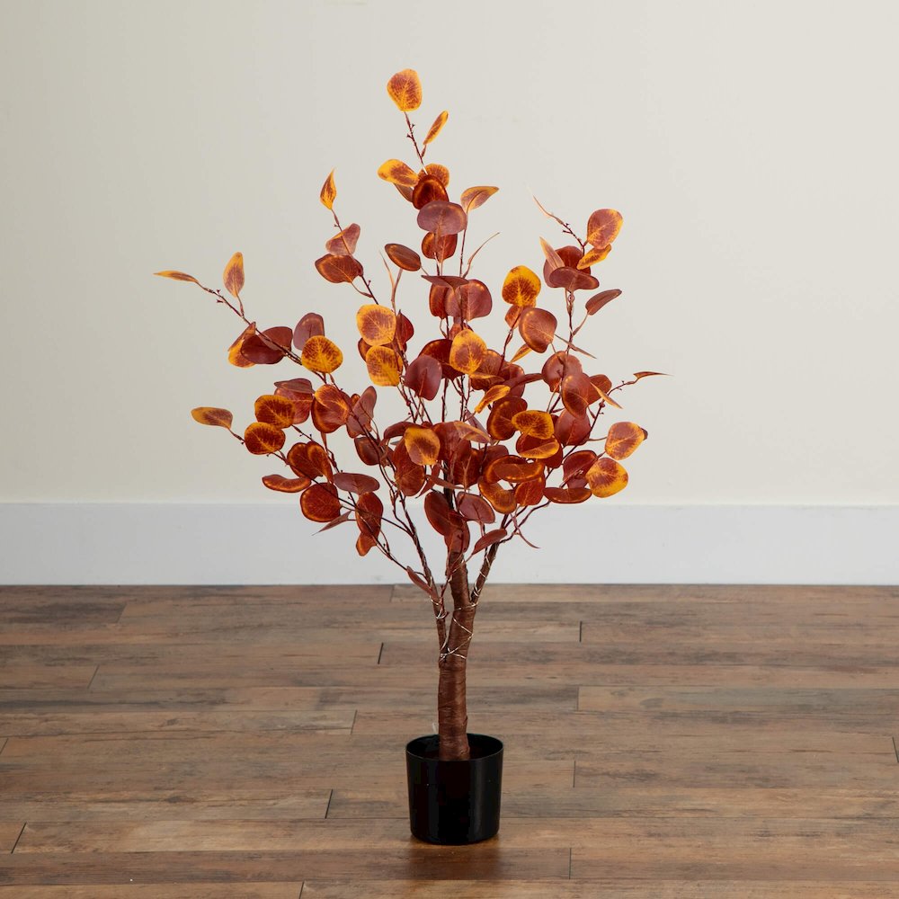 3ft. Pre-Lit Autumn Eucalyptus Artificial Fall Tree with 80 LED Lights. Picture 2
