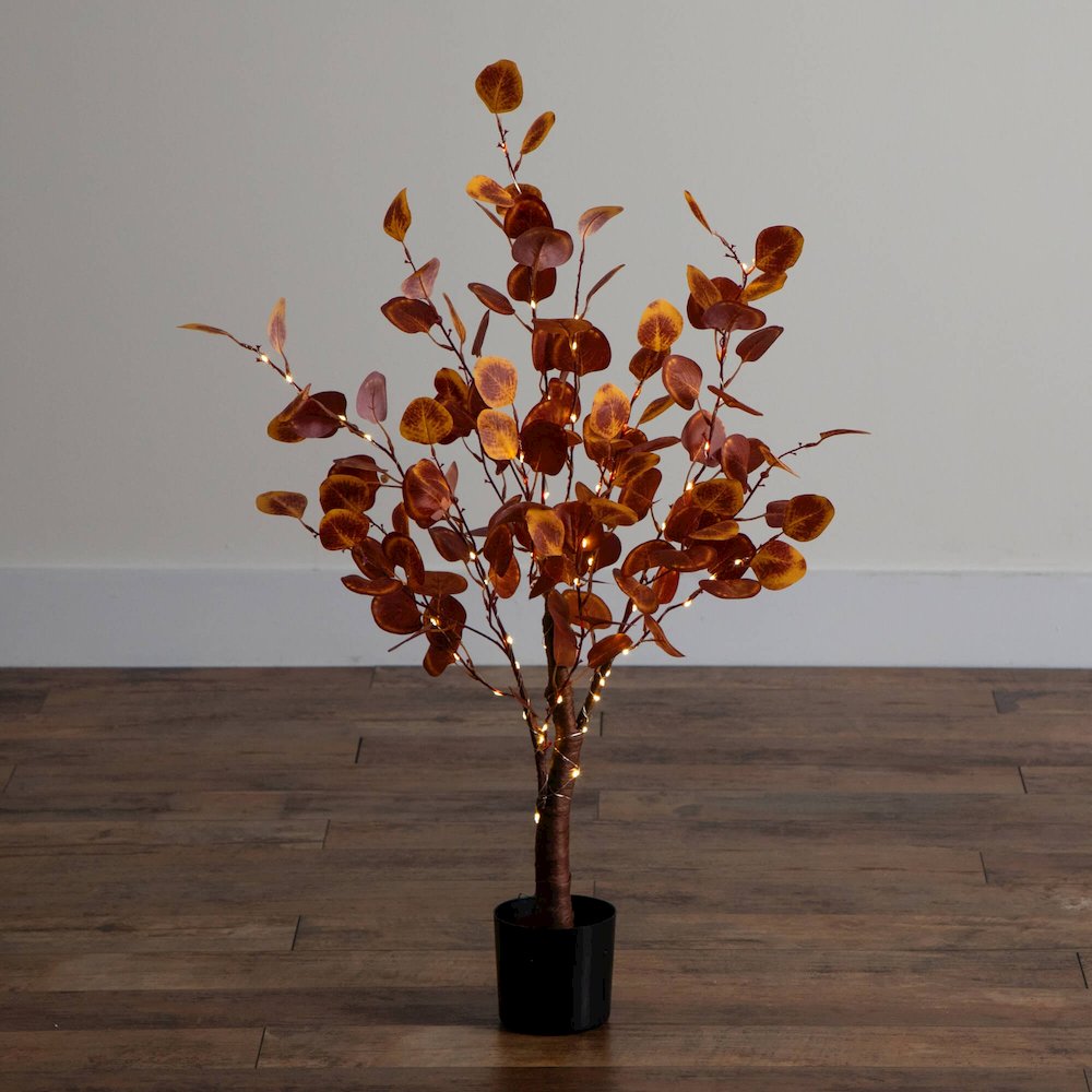 3ft. Pre-Lit Autumn Eucalyptus Artificial Fall Tree with 80 LED Lights. Picture 3