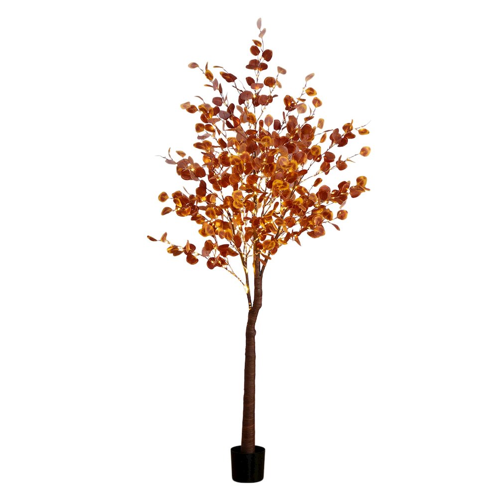 7ft. Pre-Lit Grand Autumn Eucalyptus Artificial Fall Tree with 420 LED Lights. Picture 5