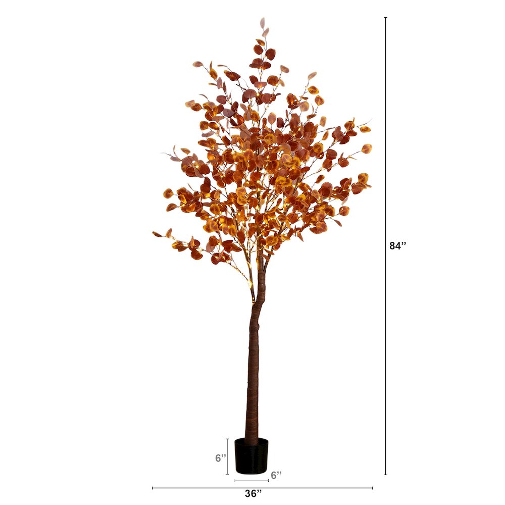 7ft. Pre-Lit Grand Autumn Eucalyptus Artificial Fall Tree with 420 LED Lights. Picture 1