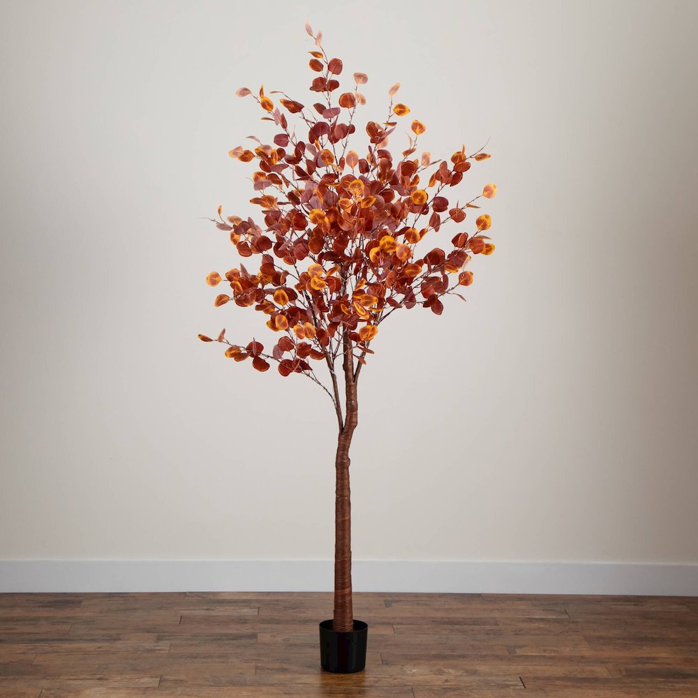 7ft. Pre-Lit Grand Autumn Eucalyptus Artificial Fall Tree with 420 LED Lights. Picture 7