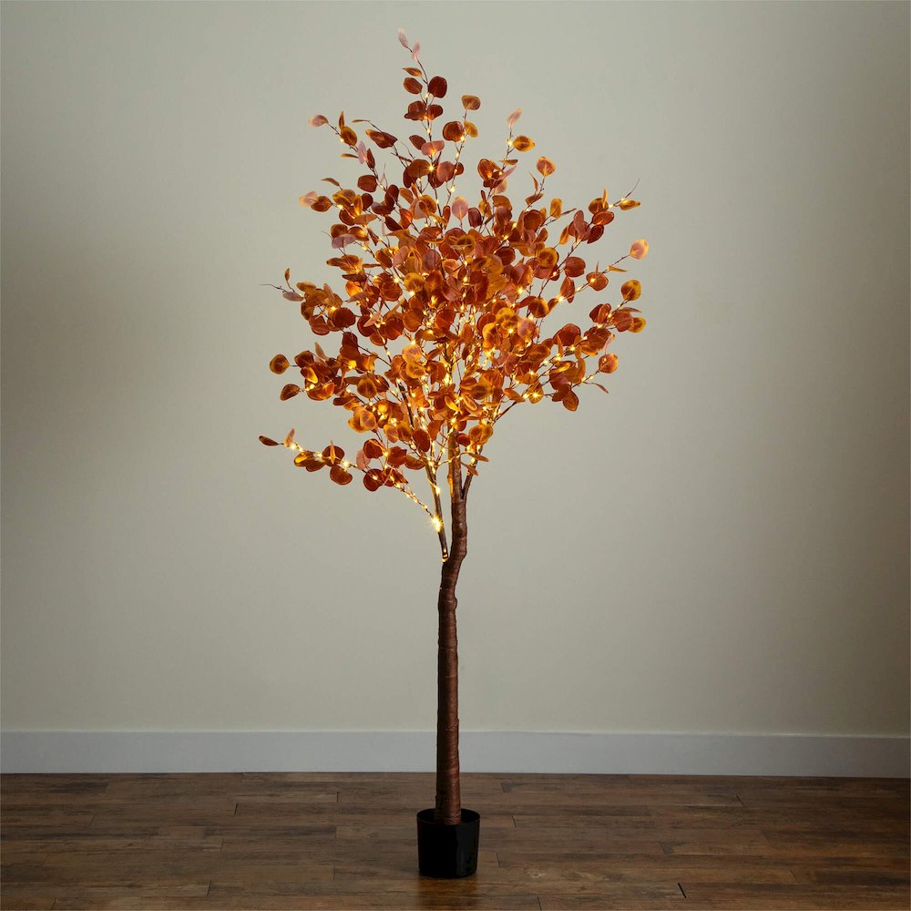 7ft. Pre-Lit Grand Autumn Eucalyptus Artificial Fall Tree with 420 LED Lights. Picture 8