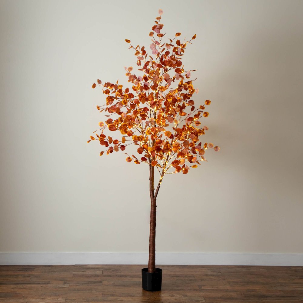 8ft. Pre-Lit Grand Autumn Eucalyptus Artificial Fall Tree with 540 LED Lights. Picture 3