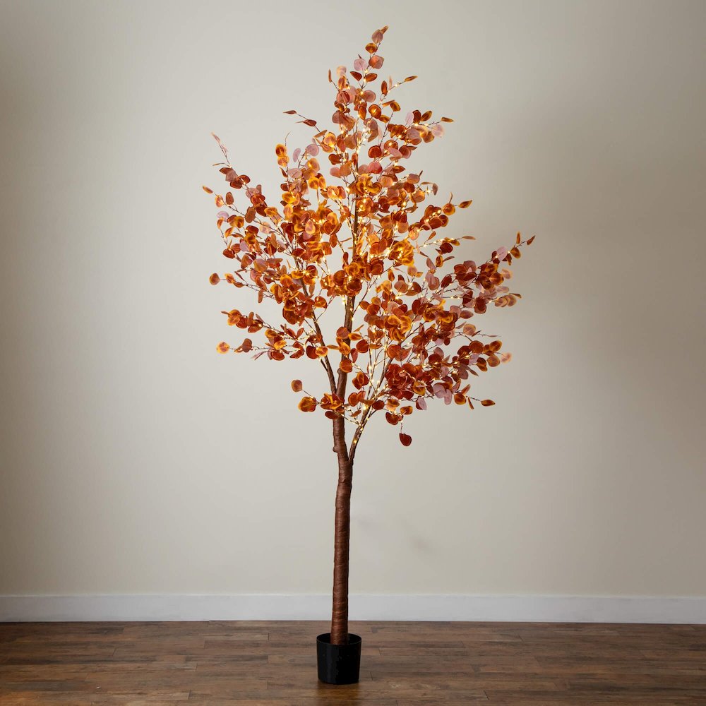 9ft. Pre-Lit Grand Autumn Eucalyptus Artificial Fall Tree with 700 LED Lights. Picture 4