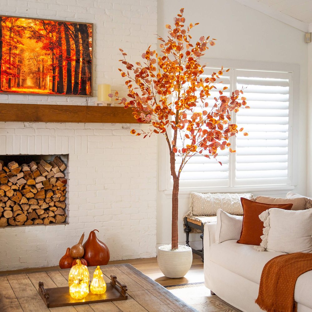9ft. Pre-Lit Grand Autumn Eucalyptus Artificial Fall Tree with 700 LED Lights. Picture 12
