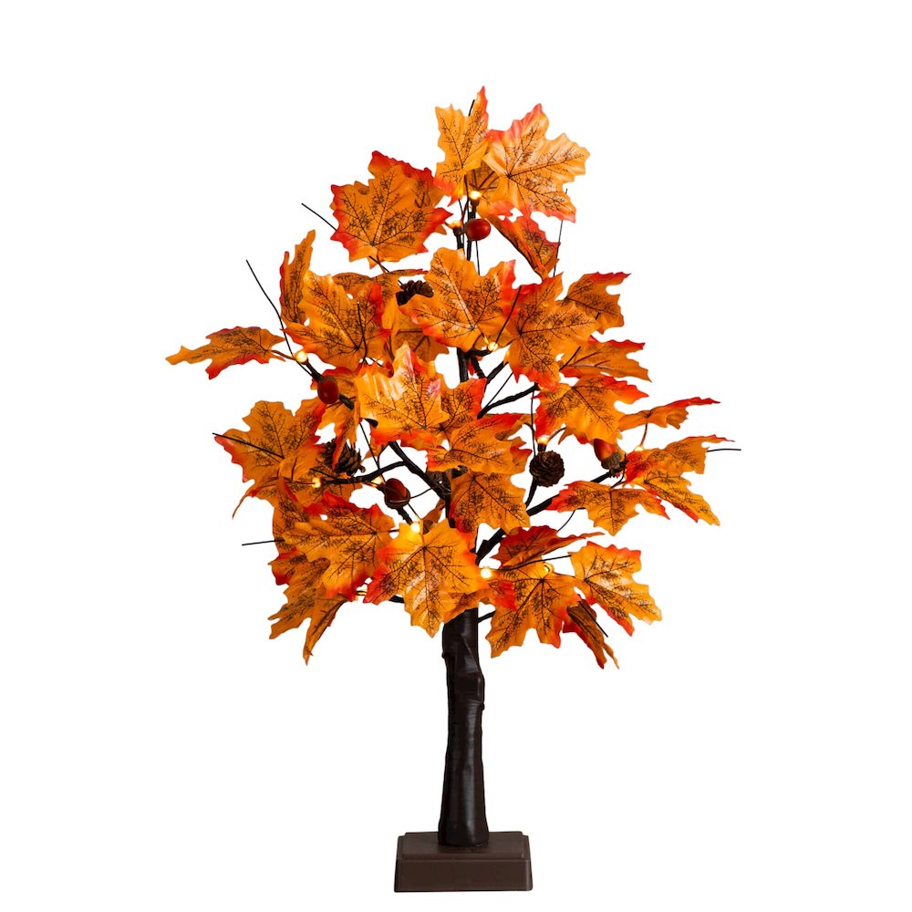 2ft. Pre-Lit Autumn Maple Artificial Fall Tree with Acorns & Pinecones. Picture 5