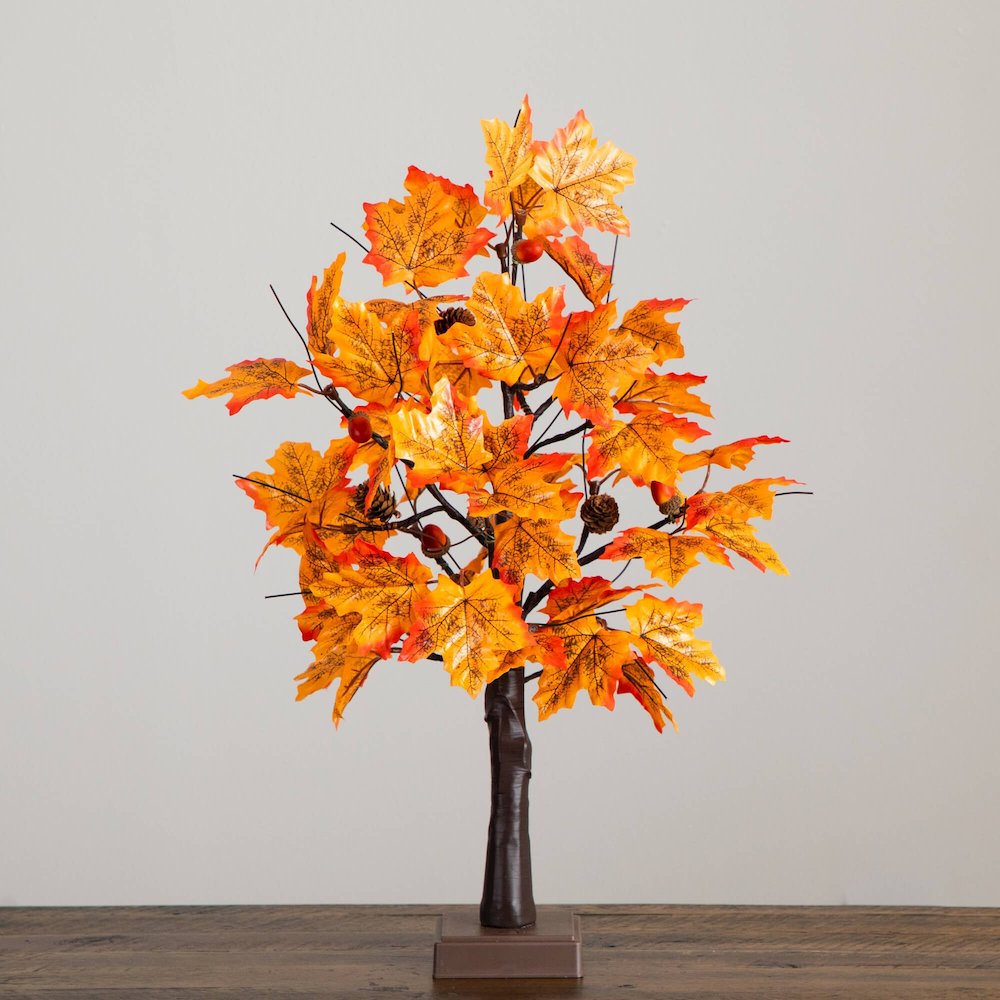 2ft. Pre-Lit Autumn Maple Artificial Fall Tree with Acorns & Pinecones. Picture 7