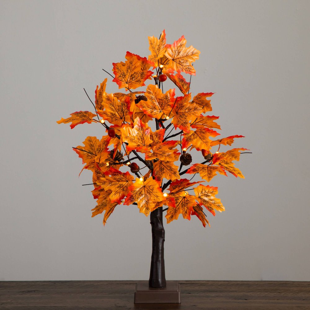 2ft. Pre-Lit Autumn Maple Artificial Fall Tree with Acorns & Pinecones. Picture 8