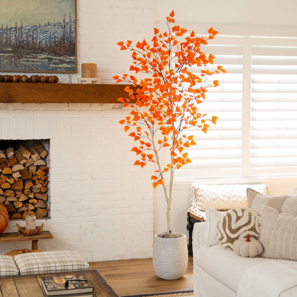 7ft. Autumn Paper Birch Artificial Fall Tree. Picture 3