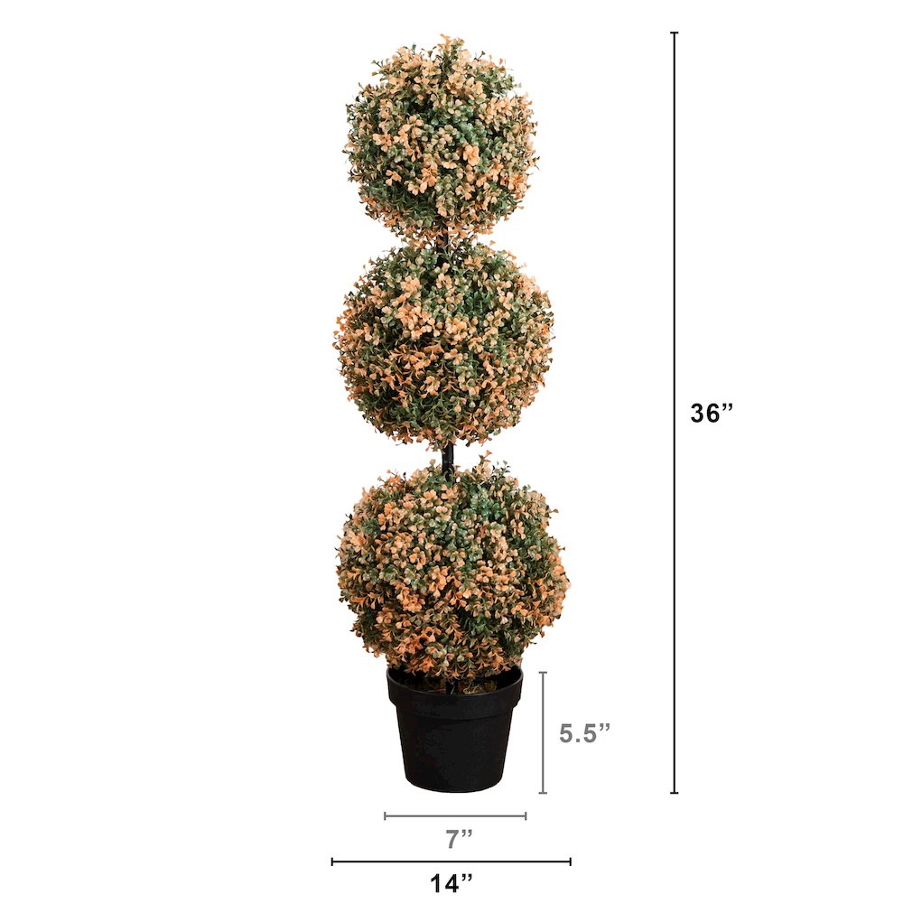 3ft. Autumn Triple Ball Boxwood Artificial Fall Topiary Tree. Picture 5