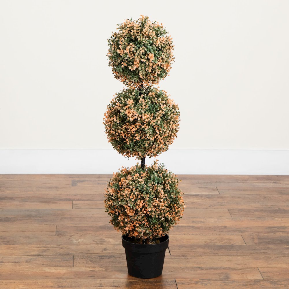 3ft. Autumn Triple Ball Boxwood Artificial Fall Topiary Tree. Picture 2