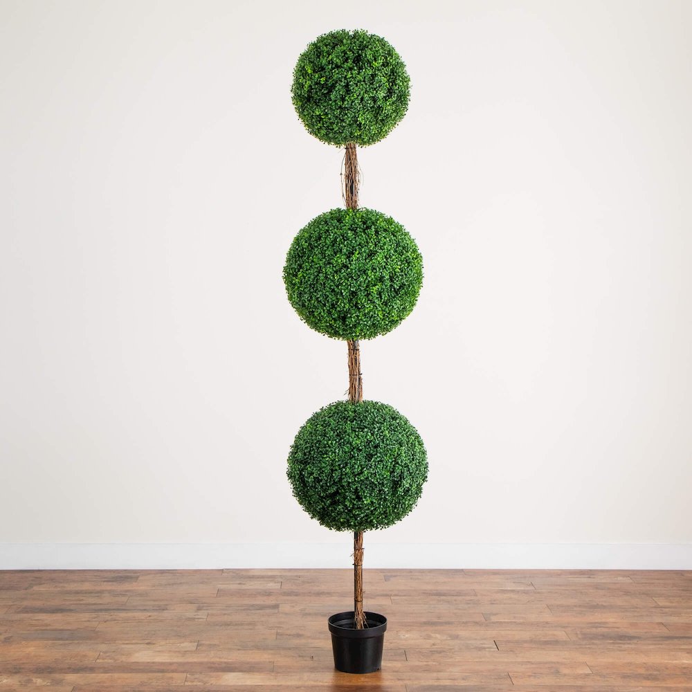 8ft. UV Resistant Artificial Triple Ball Boxwood Topiary Tree (Indoor/Outdoor). Picture 2