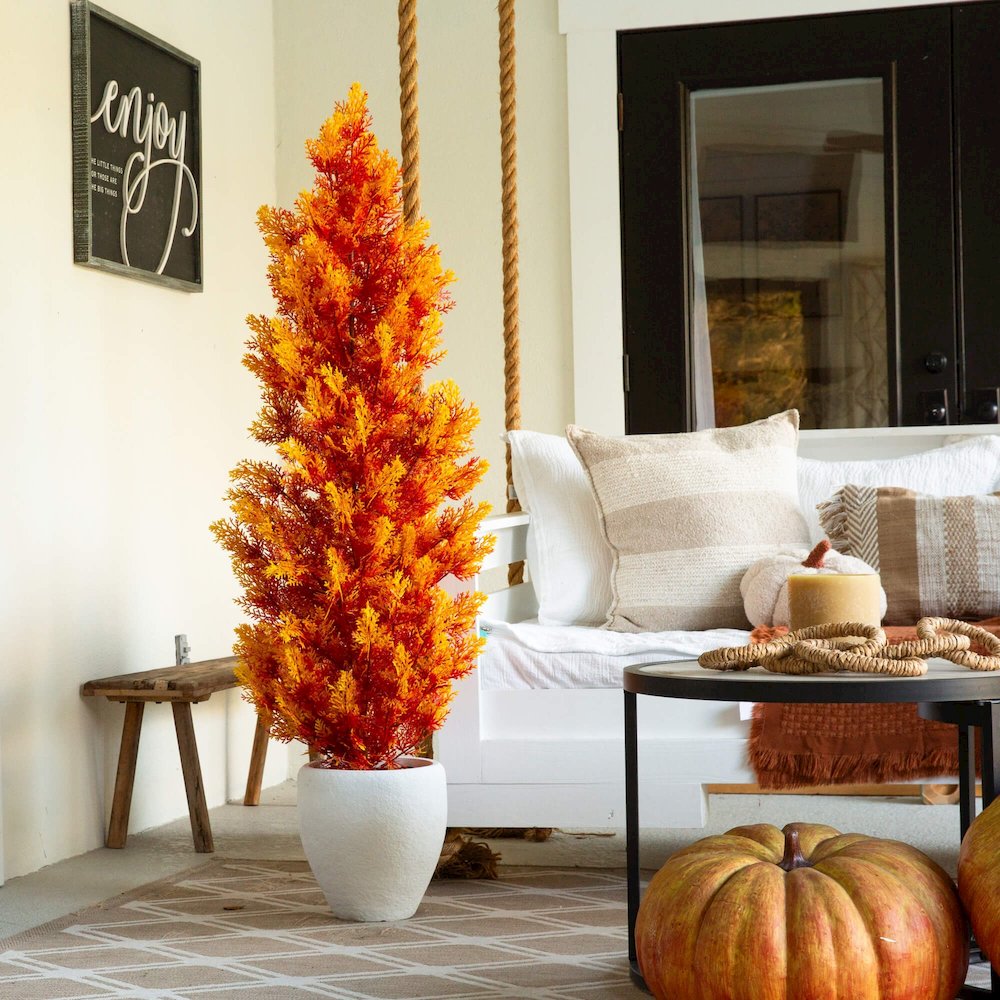 5ft. UV Resistant Autumn Artificial Fall Cedar Tree (Indoor/Outdoor). Picture 4