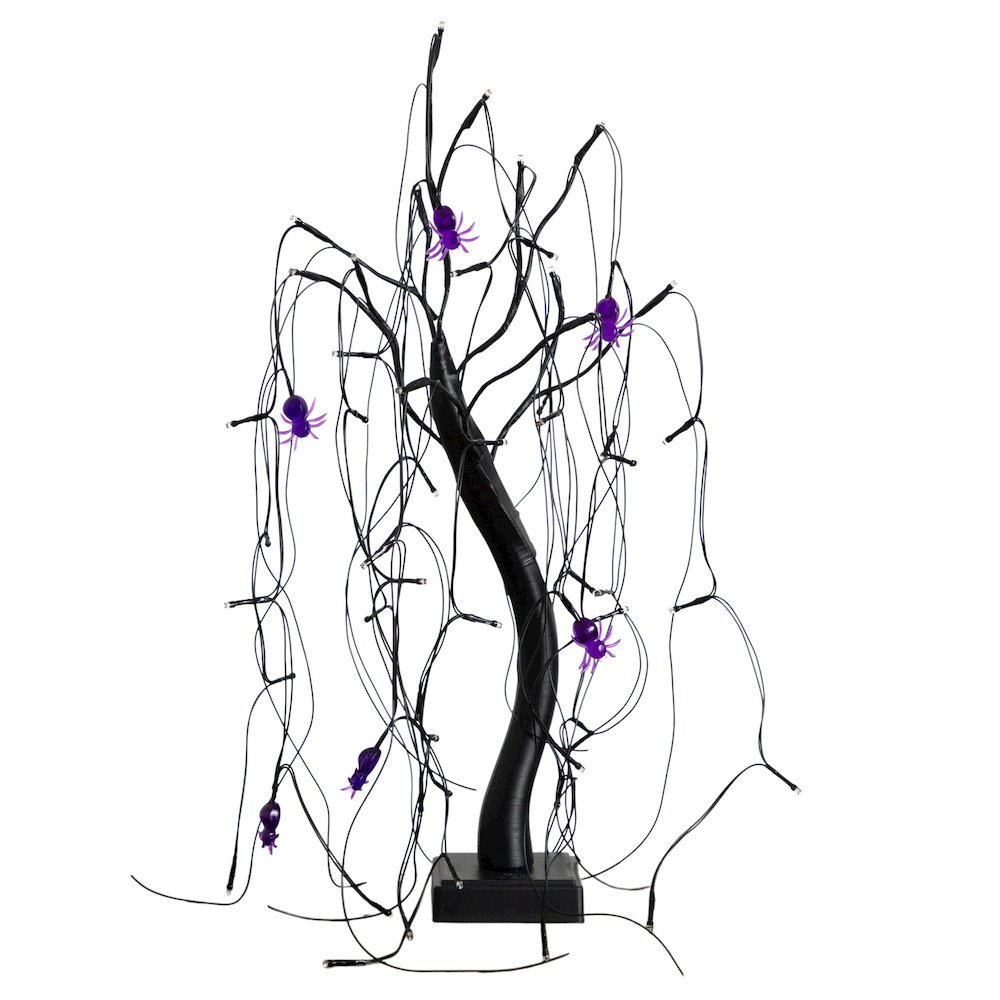 2ft. Pre-Lit Halloween Artificial Black Spooky Spider Willow Tree. Picture 1