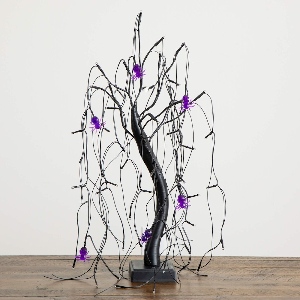 2ft. Pre-Lit Halloween Artificial Black Spooky Spider Willow Tree. Picture 2