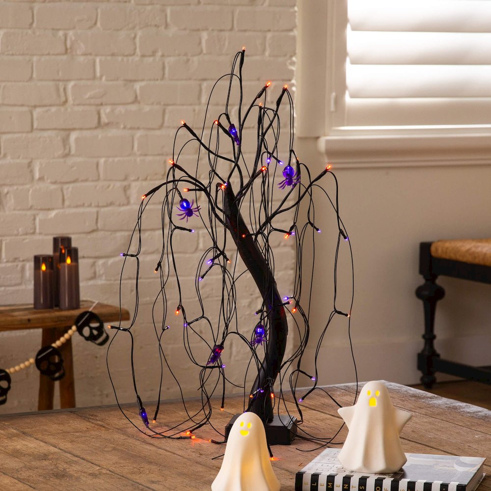 2ft. Pre-Lit Halloween Artificial Black Spooky Spider Willow Tree. Picture 3