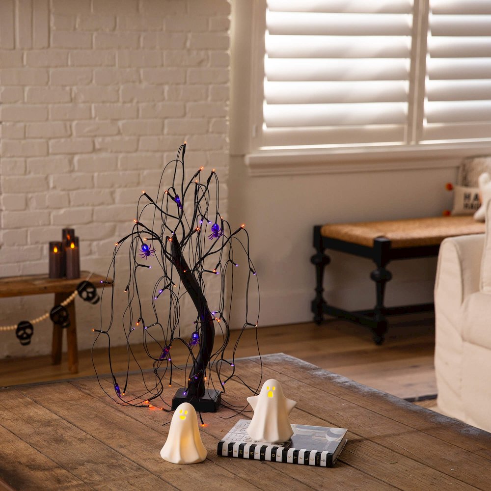 2ft. Pre-Lit Halloween Artificial Black Spooky Spider Willow Tree. Picture 9