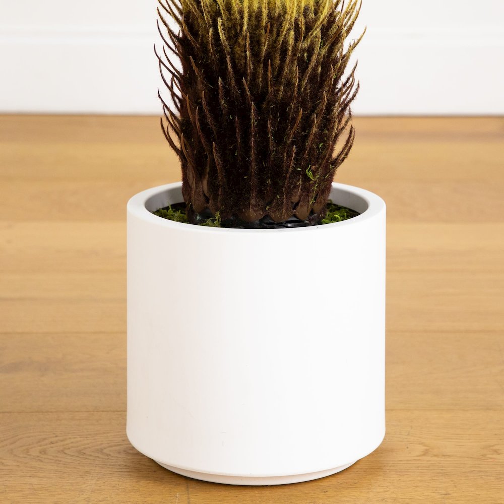 30in. UV Resistant Artificial Cycas Palm Tree in White Decorative Planter. Picture 6