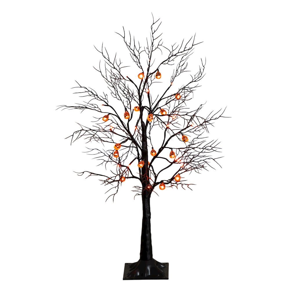 3ft. Pre-Lit Artificial Halloween Black Twig Tree with 18 Orange LED Lights. Picture 1