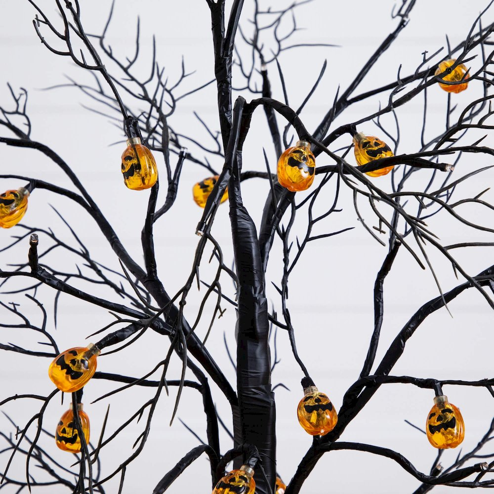3ft. Pre-Lit Artificial Halloween Black Twig Tree with 18 Orange LED Lights. Picture 8