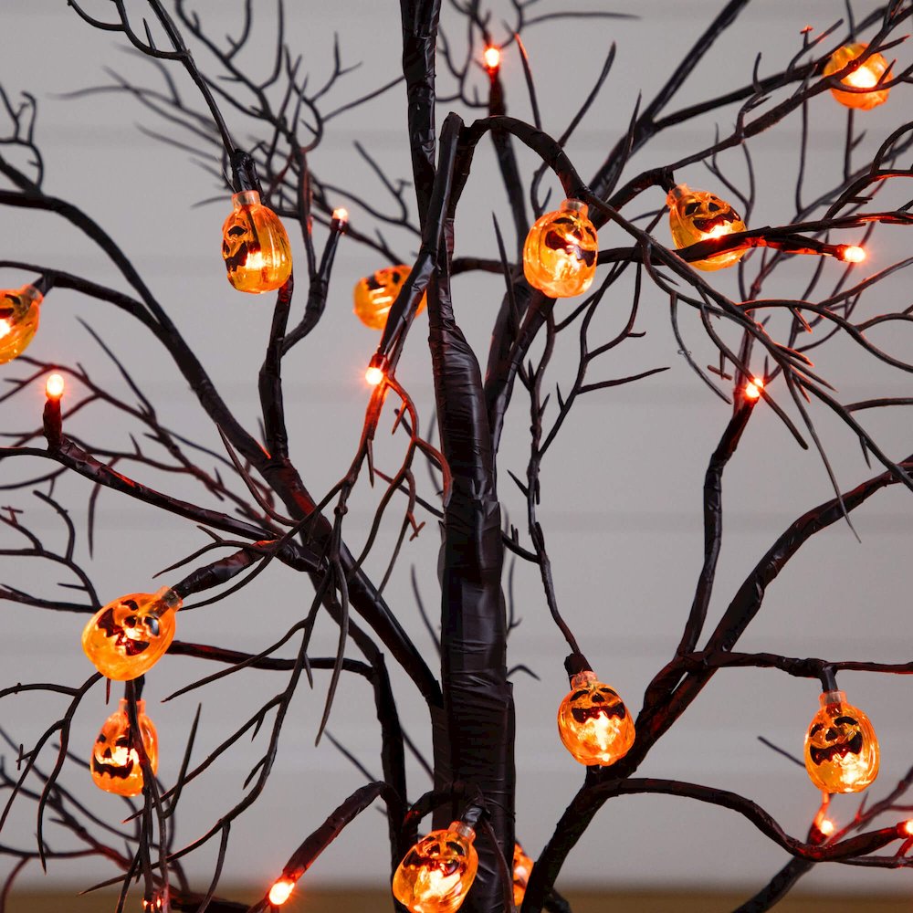 3ft. Pre-Lit Artificial Halloween Black Twig Tree with 18 Orange LED Lights. Picture 6