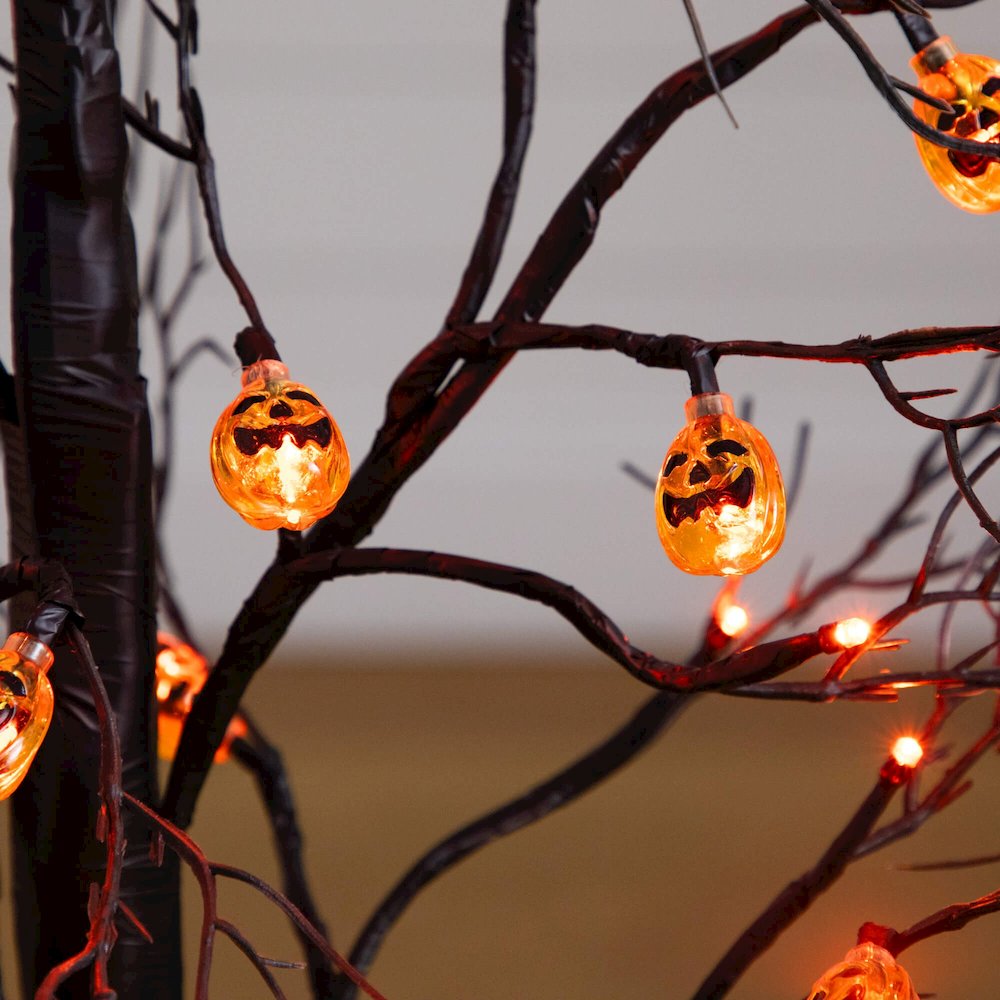 3ft. Pre-Lit Artificial Halloween Black Twig Tree with 18 Orange LED Lights. Picture 7