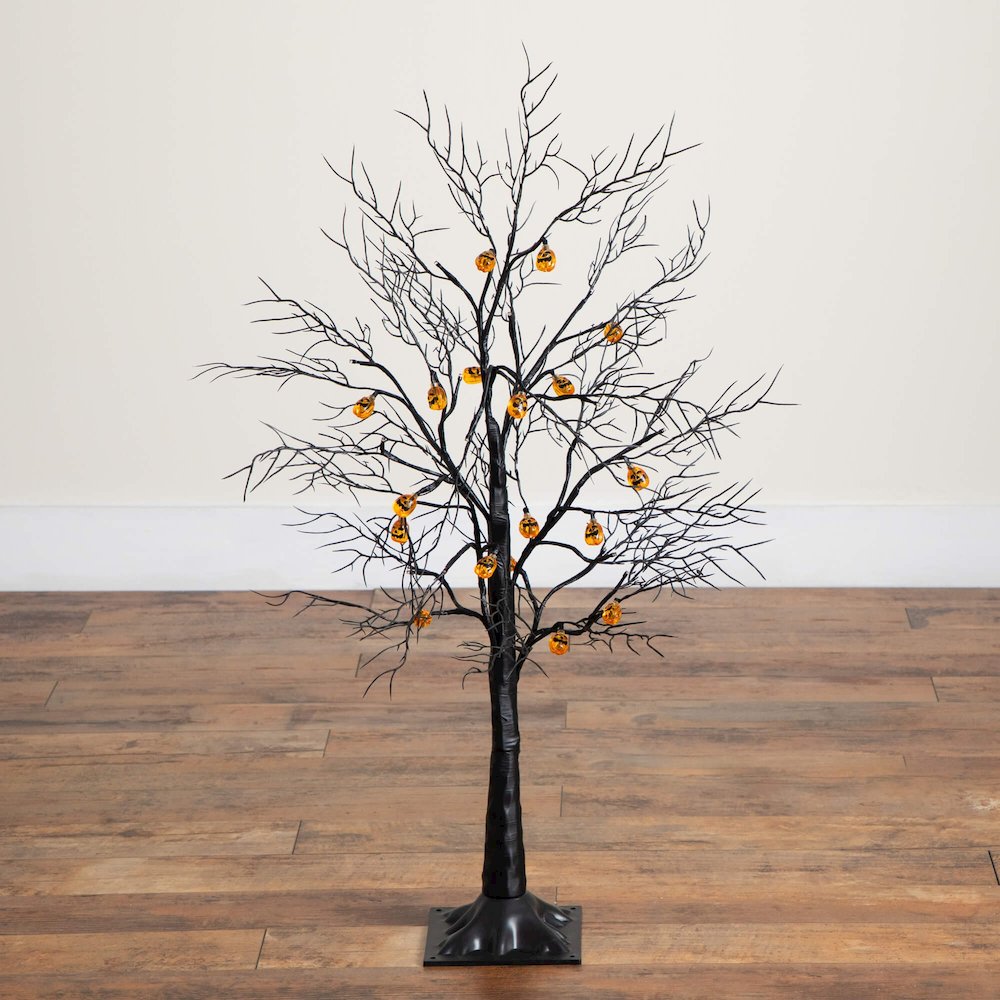 3ft. Pre-Lit Artificial Halloween Black Twig Tree with 18 Orange LED Lights. Picture 2