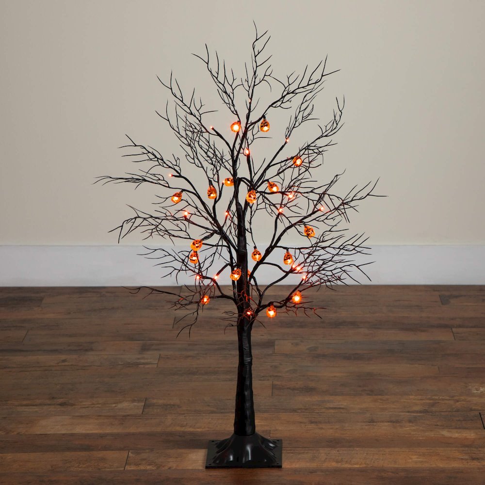 3ft. Pre-Lit Artificial Halloween Black Twig Tree with 18 Orange LED Lights. Picture 11