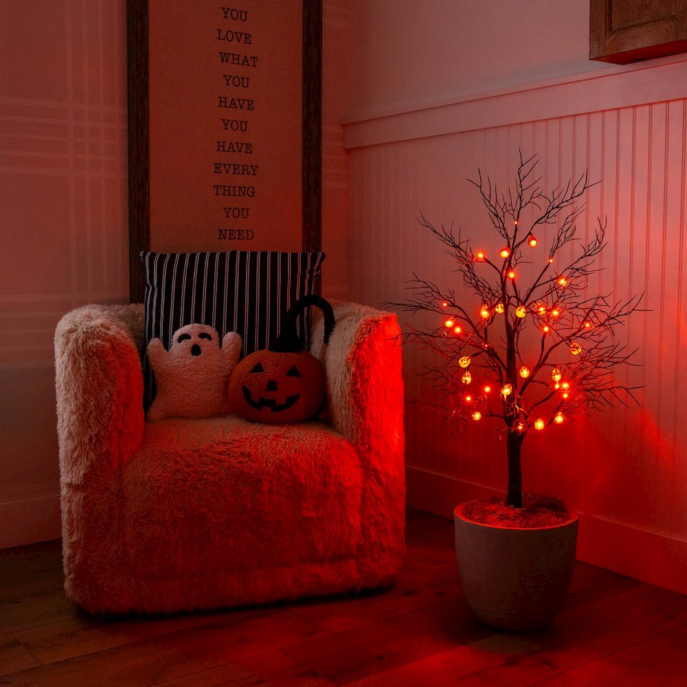 3ft. Pre-Lit Artificial Halloween Black Twig Tree with 18 Orange LED Lights. Picture 4
