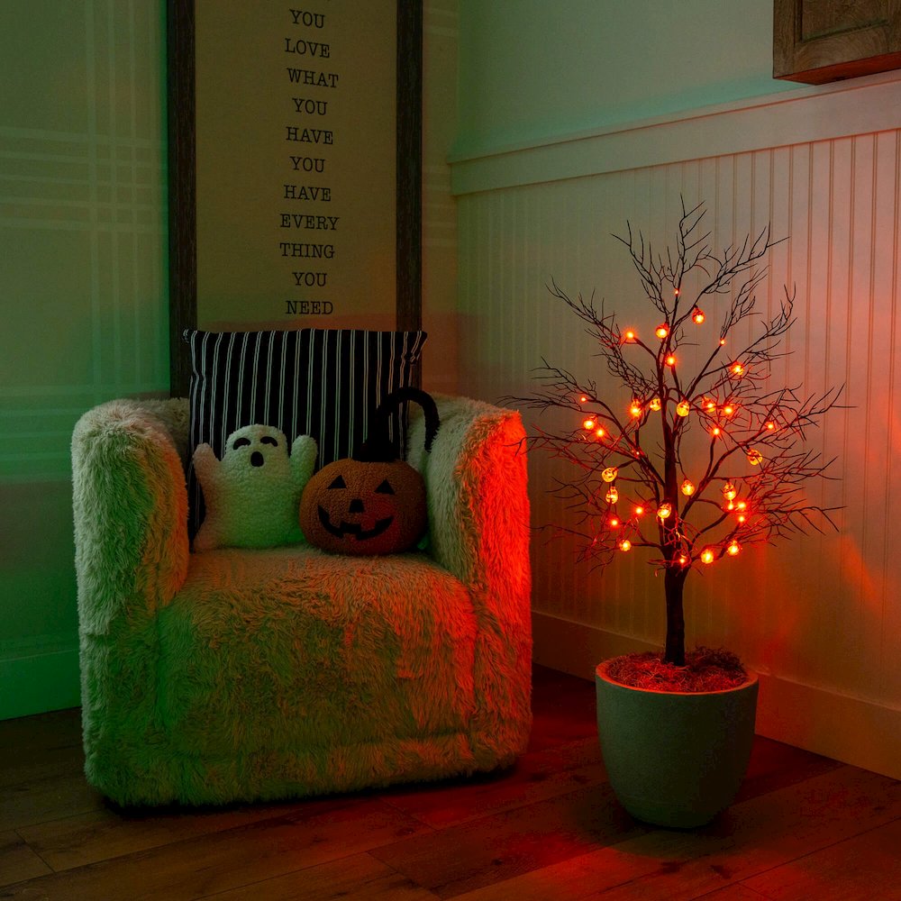 3ft. Pre-Lit Artificial Halloween Black Twig Tree with 18 Orange LED Lights. Picture 12