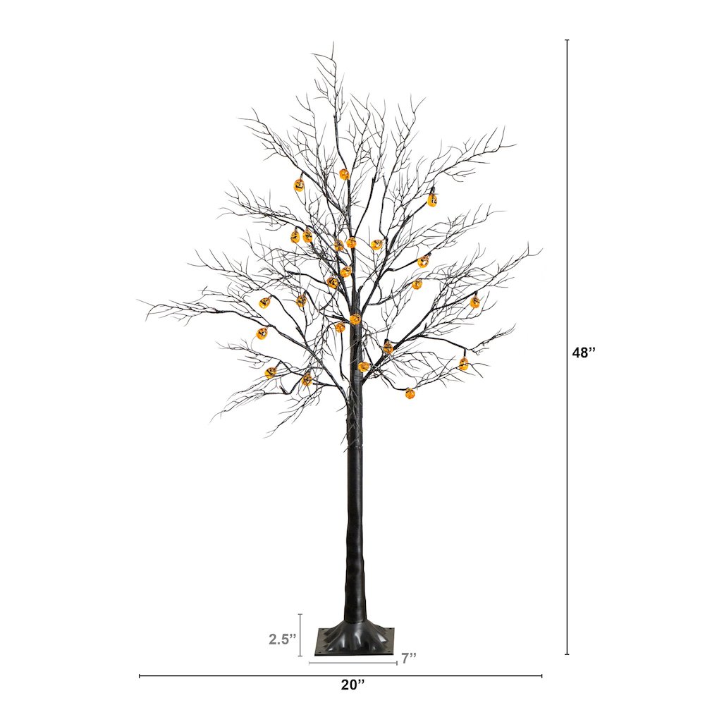 4ft. Pre-Lit Artificial Halloween Black Twig Tree with 24 Orange LED Lights. Picture 1